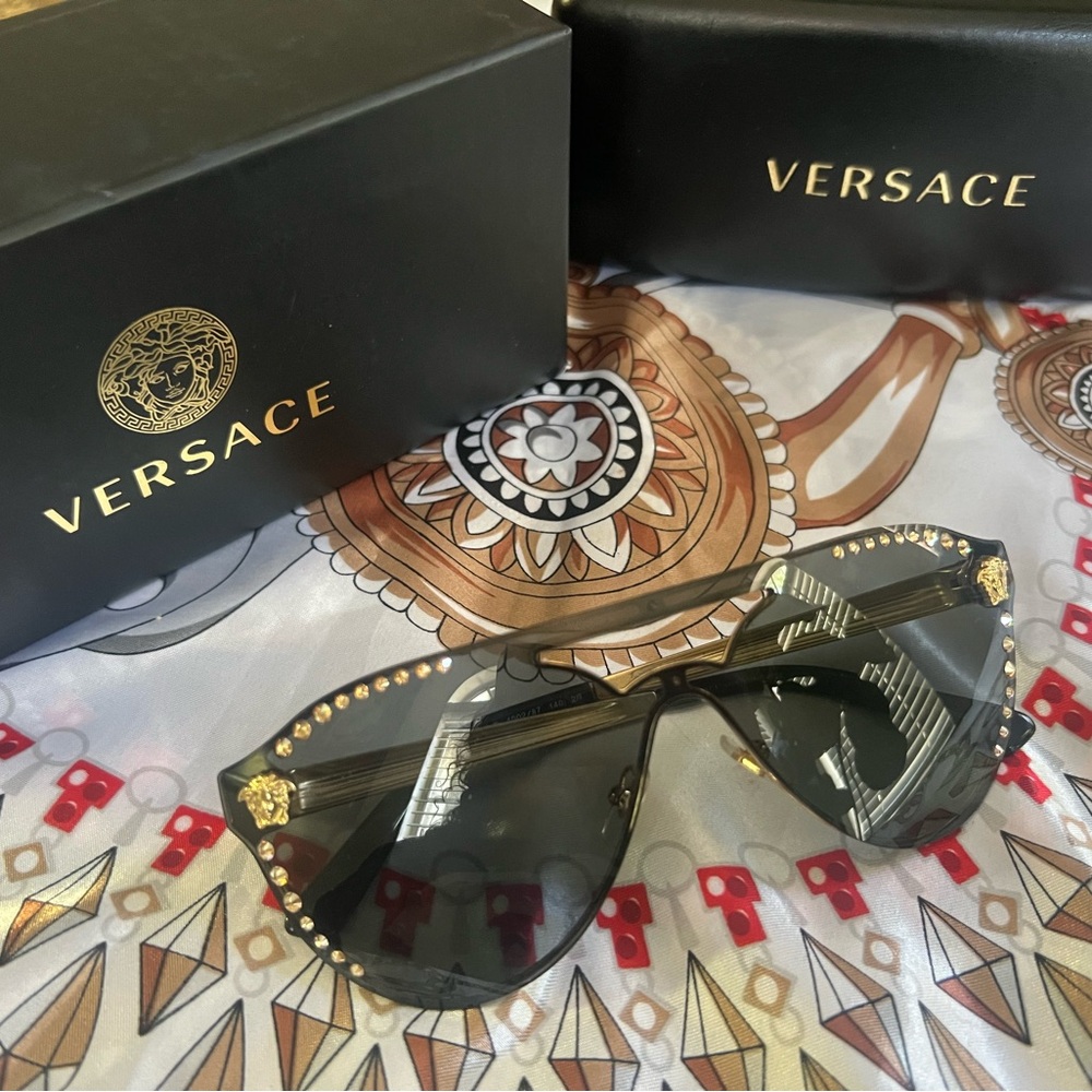 Versace Gold and Black Studded Sunglasses